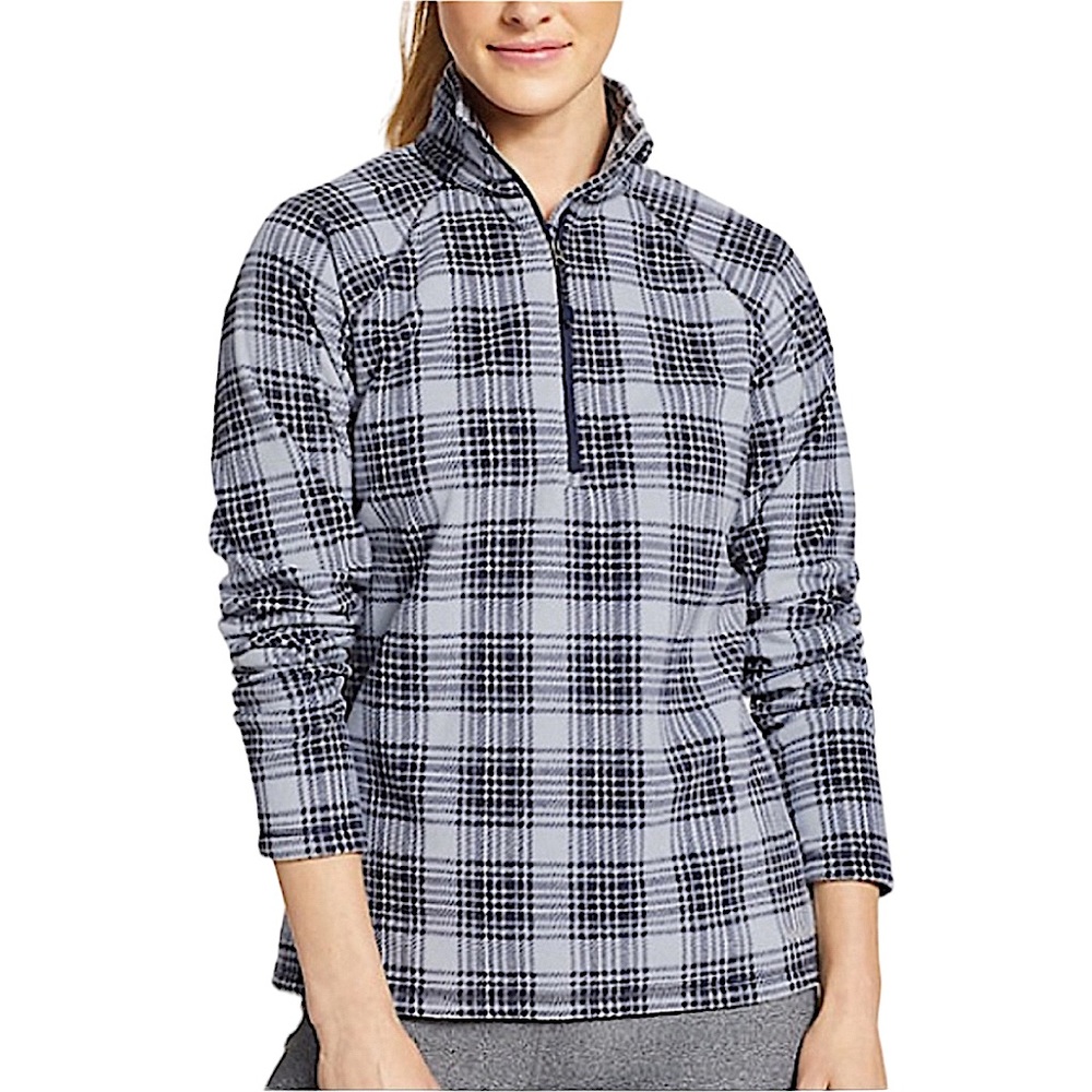 EDDIE BAUER: Quest Fleece 1/4 Zip - Blue Plaid - Size T2XL